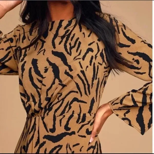 Lulus On the Prowl Tiger Print Long Sleeve Midi Dress Brown Black Size S - Image 5