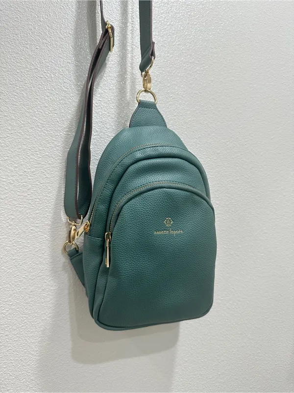 Nanette Lepore Teal Pebbled Leather Sling Crossbody with Gold Hardware - Image 3