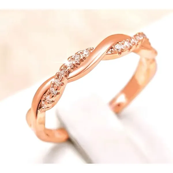 NEW 14k Rose Gold-Plated S925 Simulated Diamond Eternity Twist Ring, Size 7.5‎ - Image 4