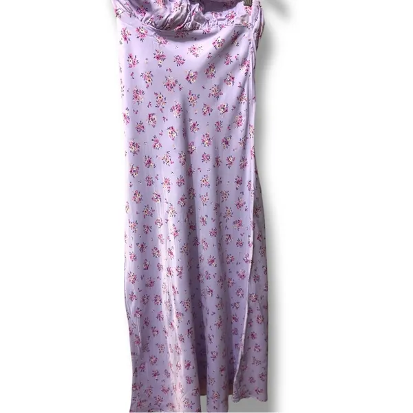 ZARA | EUC Lilac Floral Satin Slip with Pink Accents & Backless Tie (size XS) - Image 4