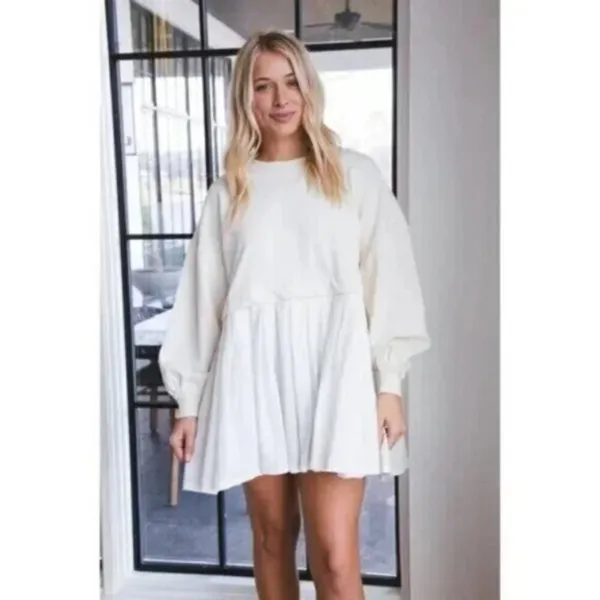 FREE PEOPLE Eleanor Sweatshirt Dress in Grey Combo Size Small - Image 11