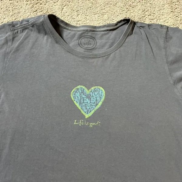 Life is‎ Good Womens Gray Heart Love Graphic T Shirt Tee Size XL - Image 3