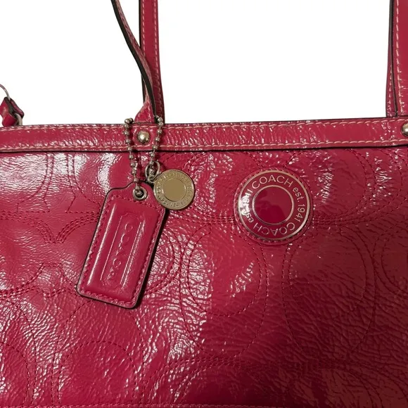 Coach Legacy Stitched Signature C Tote Bag Berry Pink Patent Leather‎ Preppy Y2K - Image 9
