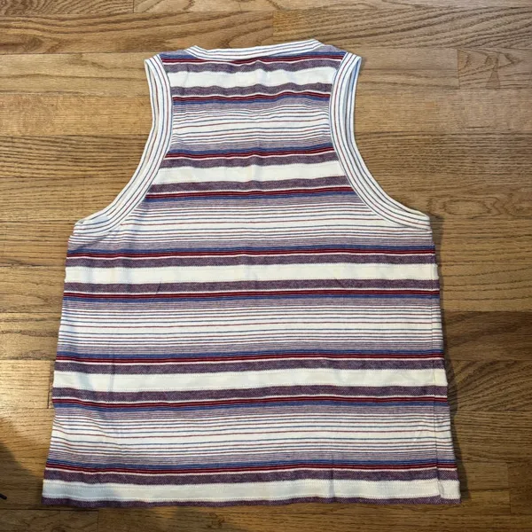 Madewell Striped High Neck Tank Top Red White Blue Cotton Blend‎ Size L - Image 3