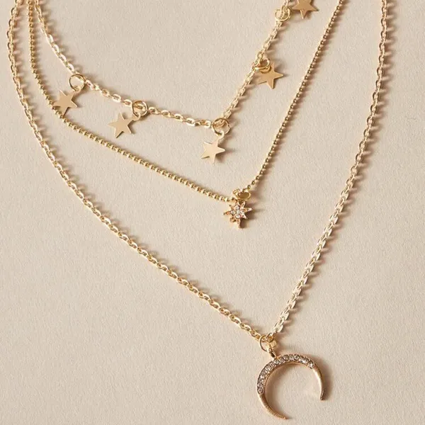 Dainty Star Rhinestone Moon Charm Layered Necklace - Image 5