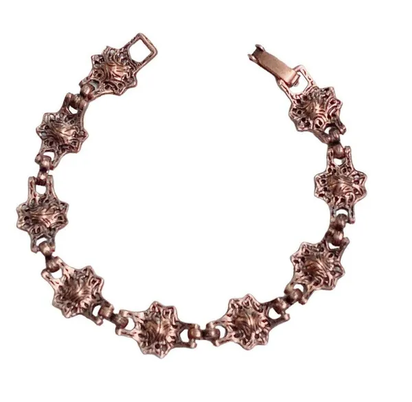Coppertone Pink Purple Rhinestone Link Bracelet Approximately 7.5” - Image 4