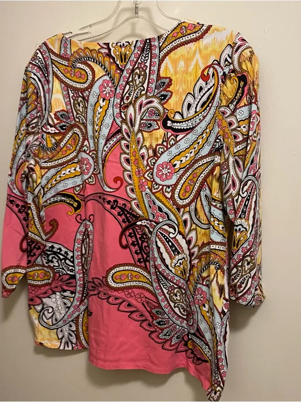 Chico’s Chicos Womens Top Blouse Size 1 M Medium 40” Boho Paisley Pink Yellow - Image 6