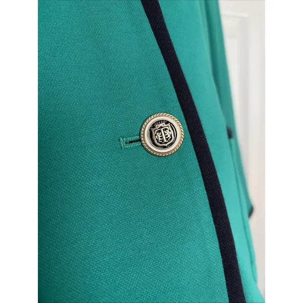 Talbots Aberdeen Knit Blazer Womens Size 10 Green Navy Trim Career Cotton Blend - Image 3