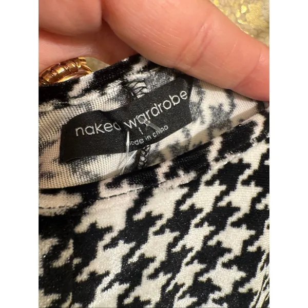 Naked‎ Wardrobe Black White Velour Houndstooth Jumpsuit Large NWT - Image 5