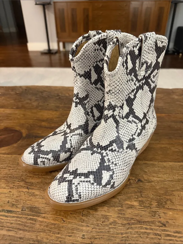 Born Snakeskin Print Leather Western Ankle Boots Size 6.5 - Image 8