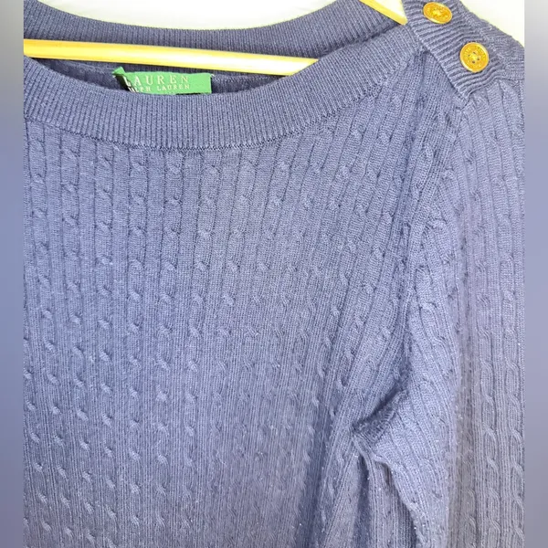 Lauren Ralph Lauren Navy Cable Cotton Knit Sweater, Large - Image 5