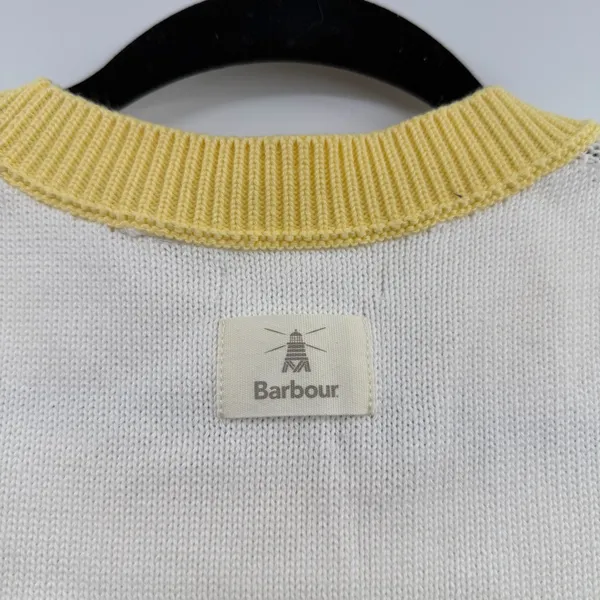 Barbour Dana Sweater Vest Womens US 12 White Yellow Cotton Coastal Preppy - Image 5