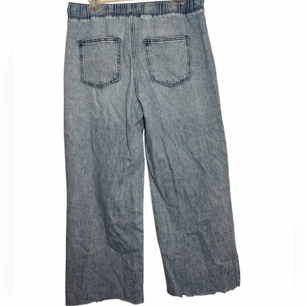 Rewash Stretchy Waistband Pull On Wide Leg Jeans Side Slit Light Wash Jean Large - Image 2