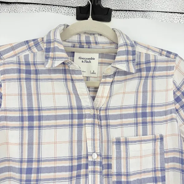 Abercrombie Fitch Plaid Flannel Womens Top Sz S Coastal Preppy Light Academia - Image 3