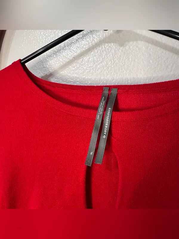 Anthropologie Twisted Cut-Out Sweater Red Knit Viscose Keyhole Long Sleeve Top - Image 4
