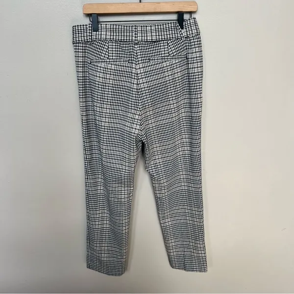 Ann Taylor Factory Houndstooth Plaid Checkered Pants Tie Belt Black White Tan 8 - Image 6