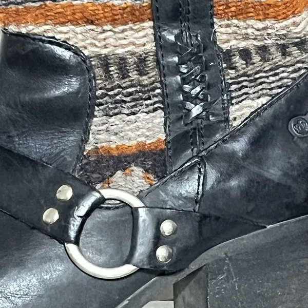 Born Panarea Southwestern Wool Black Leather‎ Zip-Up Chunky Heel Boots Womens 9 - Image 4
