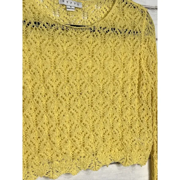 HYFVE Women's Small Yellow Long Sleeve Crochet Knit Pullover Sweater Sheer - Image 9