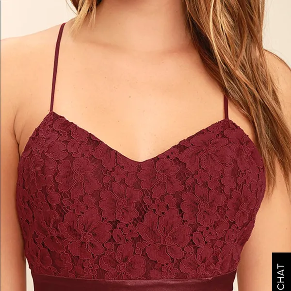 NWT Lulus Stealing Kisses Wine Red Lace Maxi Formal Dress size L Large NEW - Image 3