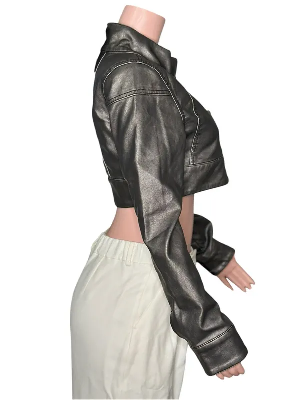 JADED LONDON Alektra Military Faux Leather Crop Jacket, Metallic Black, Medium - Image 7
