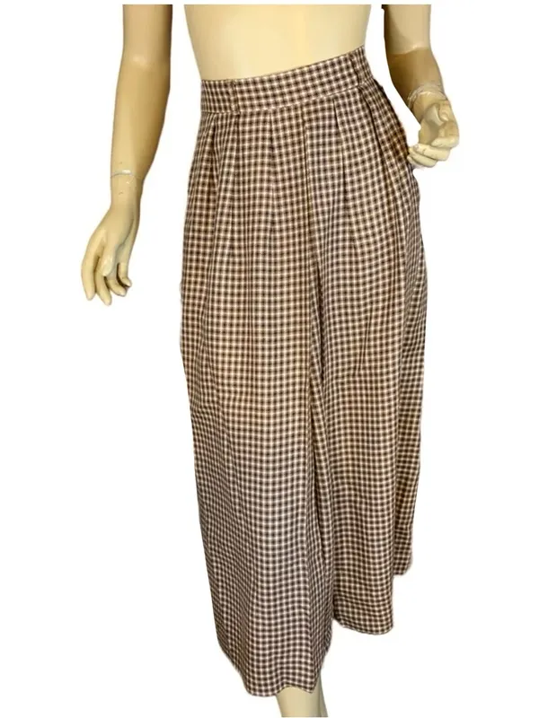 Vintage 1980'S Jh Collectibles Brown, Tan & Blue Plaid Wool Blend Skirt Set (8) - Image 9