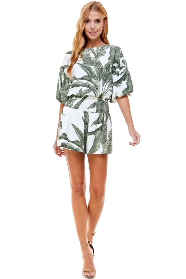 | NWOT | Bubble Sleeves Palm Tree Top | S | Green | CT7619 - Image 4