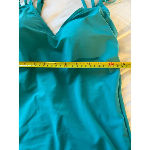 On The Beach Teal Blue Strappy Back Tankini Top Swimsuit Size 10 - Image 3