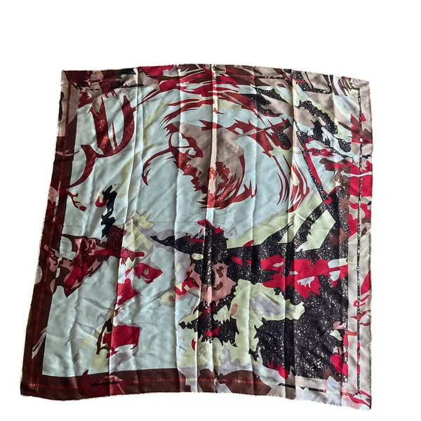 Y2K Retro Abstract Satin Scarf 33x33 Multicolor Red Brown Gold - Image 3