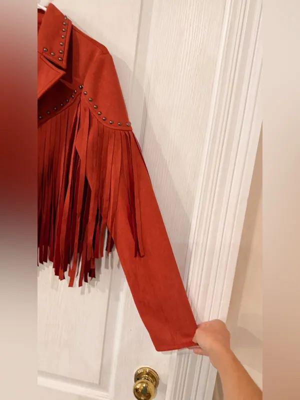 FINAL PRICE Blue B Rustic Orange Suede Fringe Jacket with Stud Details Size M - Image 4