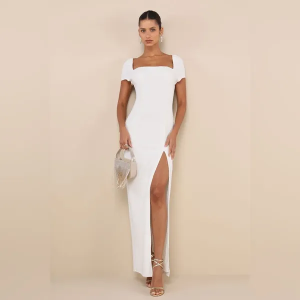 LULU’S Magnificent Impression White Square Neck Short Sleeve Maxi Dress - Image 5