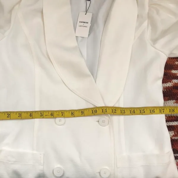 NWT Express X LadyGang White Puff Sleeve Double Breasted Blazer Dress - Image 6