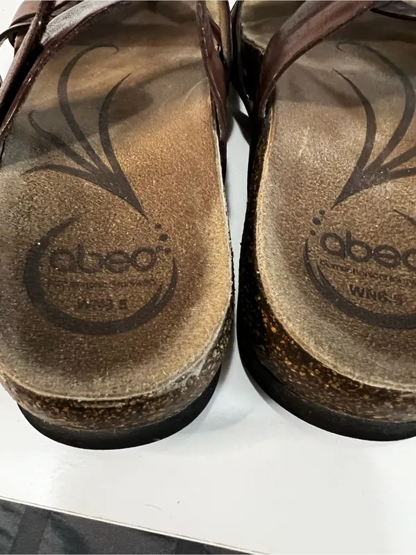 ABEO Bryce Brown Leather Strappy Slip On Comfort Narrow Sandals - Image 5