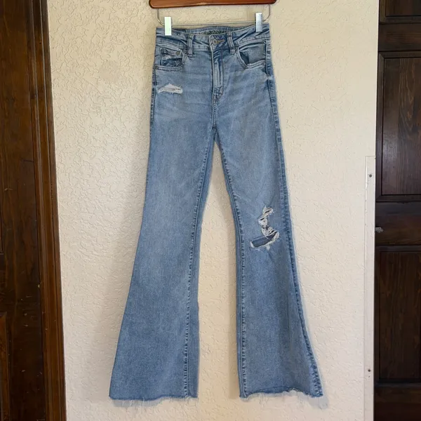 American Eagle Flare‎ Jeans Women 0 Blue Distressed High Rise Next Level Stretch - Image 2