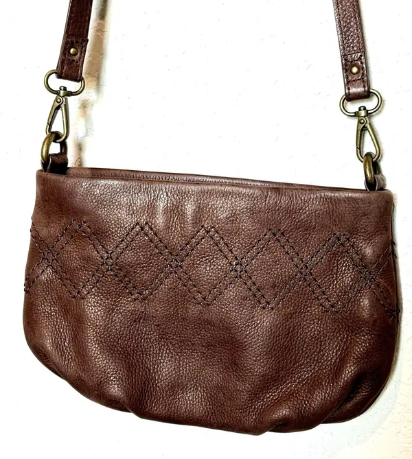 Vintage Eddie Bauer Brown Pebbled Leather East West Crossbody Bag Y2K Boho Purse - Image 3