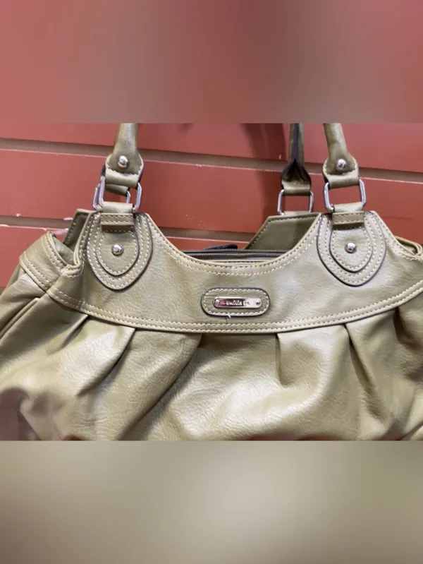 Emilie M Olive Green Ruched Satchel Shoulder Bag - Image 5