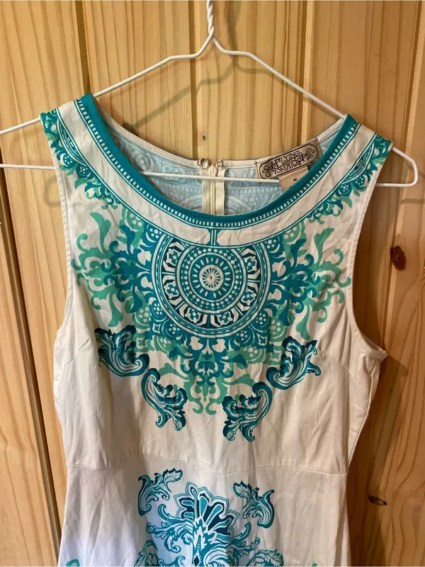 Flying Tomato White Dress with Teal Ornamental Print - Image 2