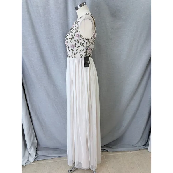 NWT Adrianna Papell Ivory Floral Beaded Sequin‎ Maxi Dress Size 6 Garden Party - Image 7