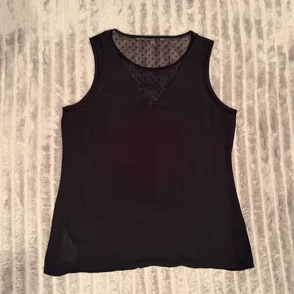 Banana Republic Black Sleeveless Mesh Lace Dotted Shell Blouse‎ Top Small - Image 8