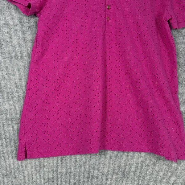 Lauren Ralph Lauren Size-L Women Pink Short-Sleeve Eyelet Polo Shirt Top - Image 9