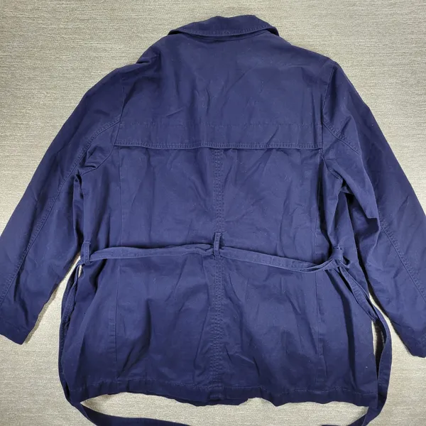 Gap Belted Trench Jacket Womens XXL Navy Blue Cotton Lined Double Breasted - Image 15
