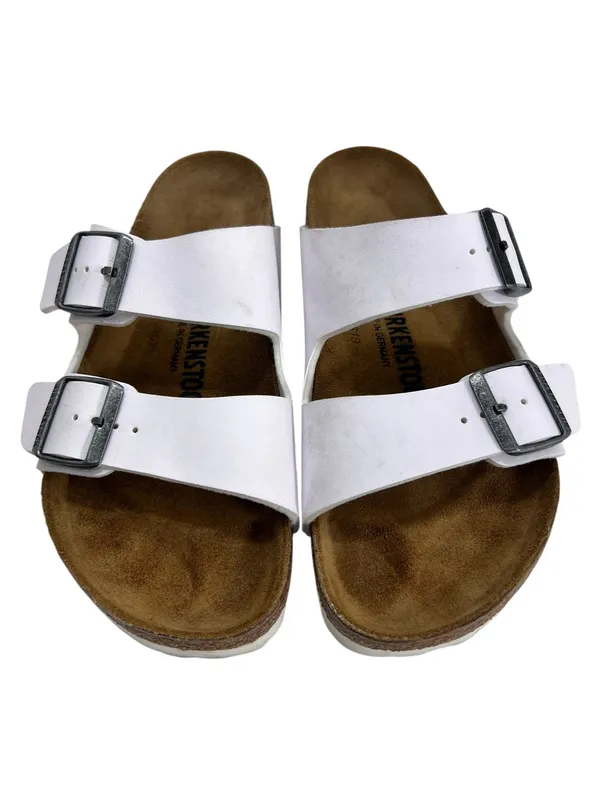 Birkenstock Arizona Sandals White Birko Flor Two Strap Silver Buckle - Image 3