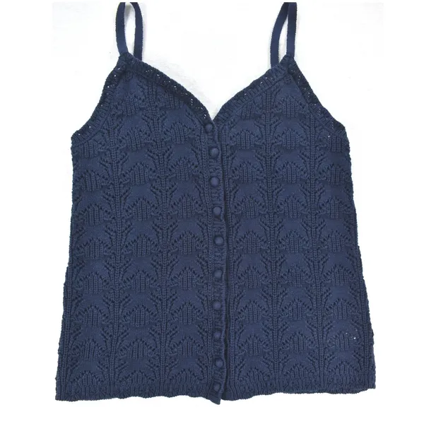 Aerie Navy Blue Pointelle Knit Button Front Camisole Sweater Tank Top Small - Image 3
