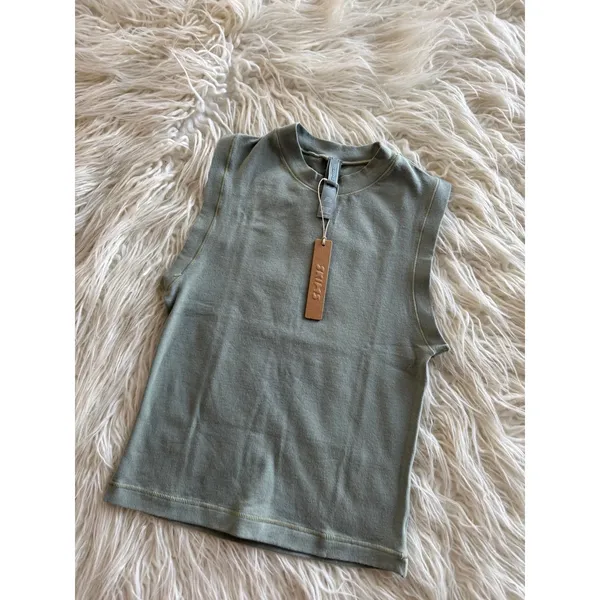 Skims Cotton Jersey Mock Neck Tank Mineral Size XS - Image 2