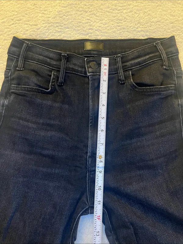MOTHER Hustler Ankle Fray Crop‎ Flare High Rise Washed Black Jeans 29 - Image 4