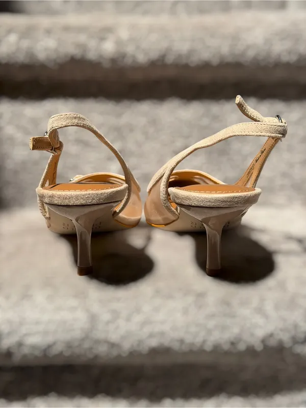 Donald Pliner Carwyn Mesh Slingback Kitten Heels Pointed Toe‎ Nude 6.5 Chic Work - Image 4