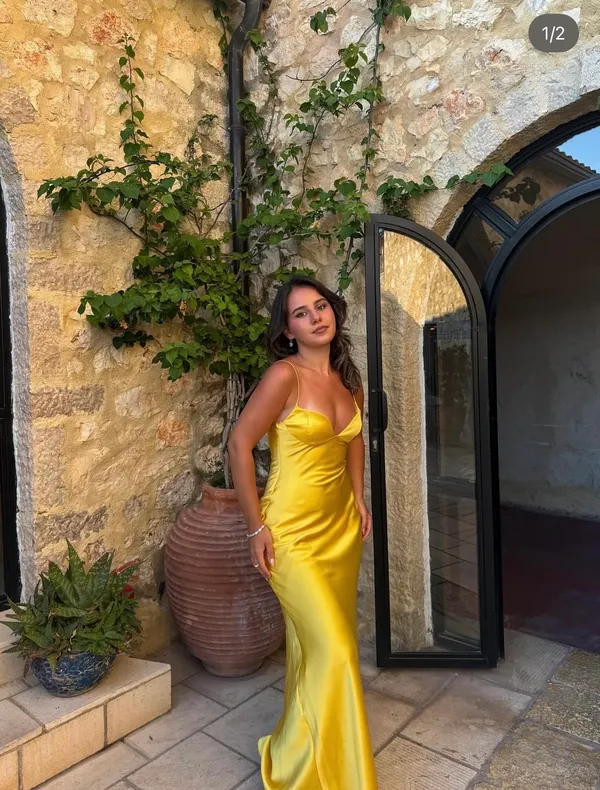 Zara golden Yellow Maxi satin corset bodycon formal Dress evening party wedding - Image 3