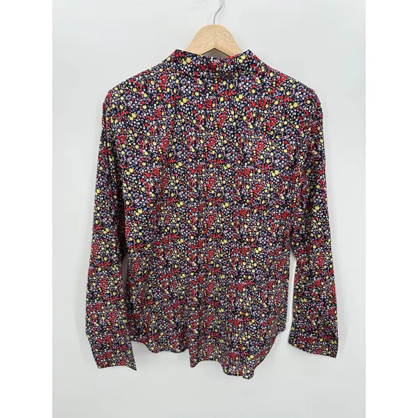 J. Crew Womens Microfloral Button‎ Front Shirt Size M Navy Blue Casual CN22 - Image 2