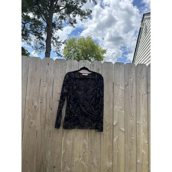Bandolino Shirt Womens 1XL Black Fairy Light Grunge‎ Mesh Long Sleeve - Image 2