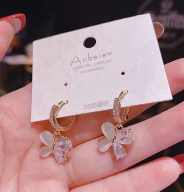Women's Crystal Butterfly Drop Dangle Hoop Earrings - Image 3