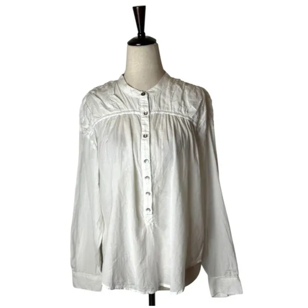 Anthropologie Pilcro‎ Henley Popover Shirt Women XS White Long Sleeve Preppy - Image 2
